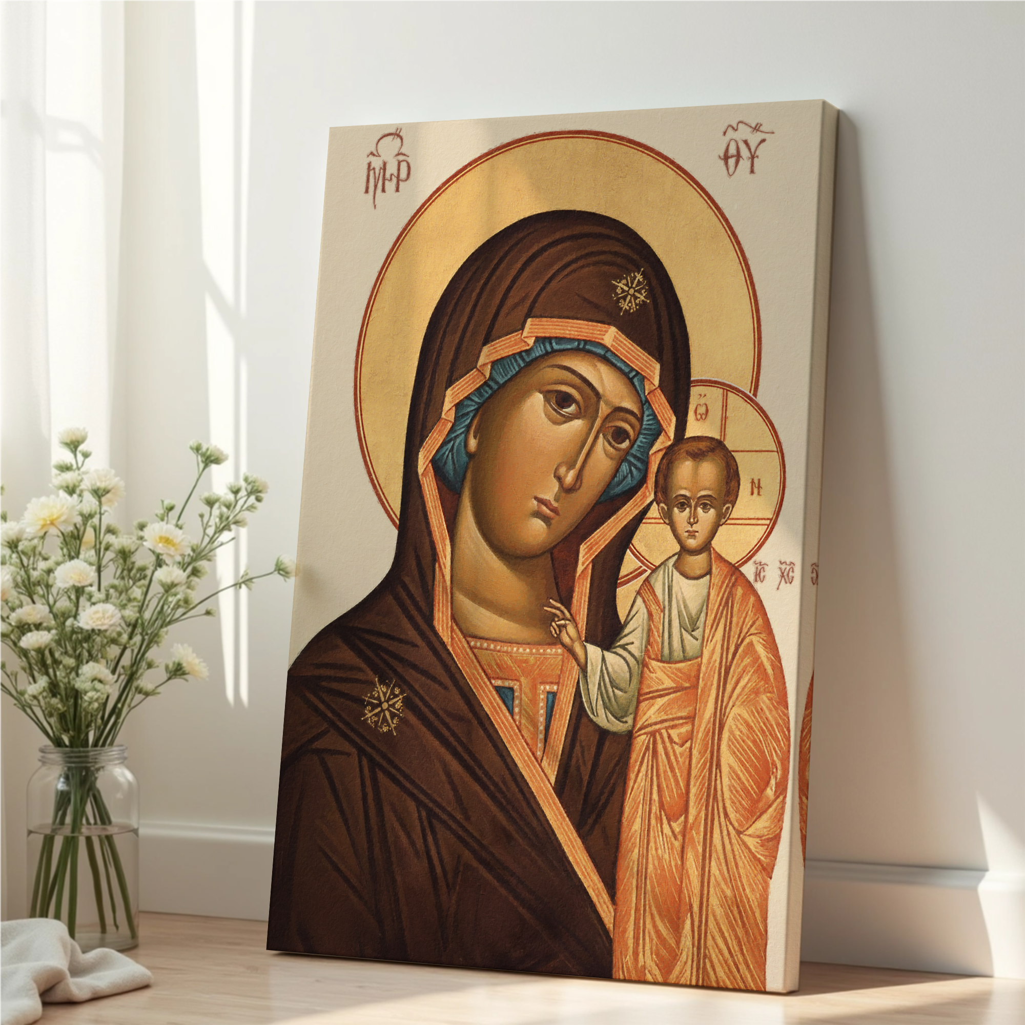 Theotokos Orthodox Icon Print, New Parents and Baptism Gift, Marian Family Blessing