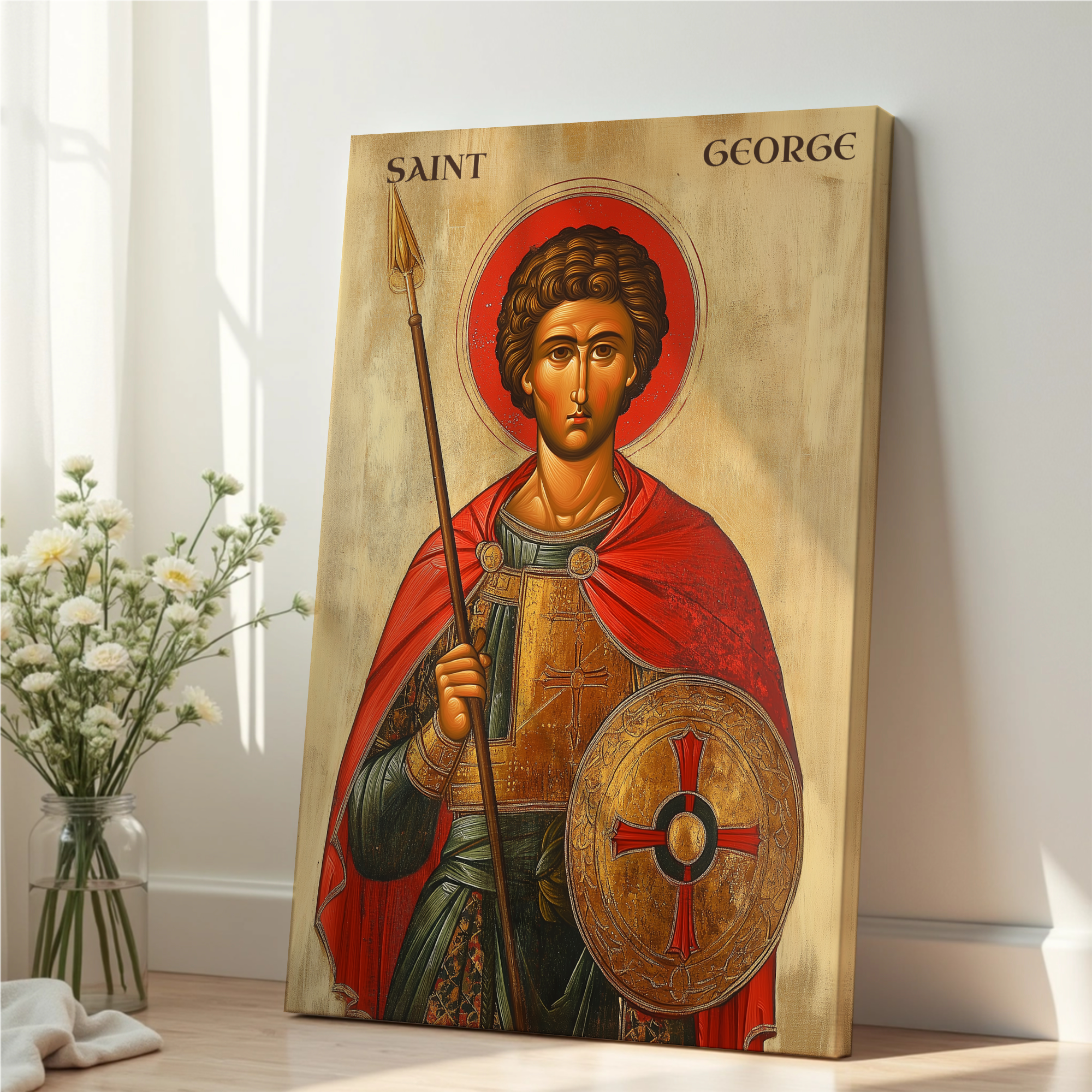 Saint George Byzantine Icon Print, Protection Gift, Warrior Decor, Holygraceart