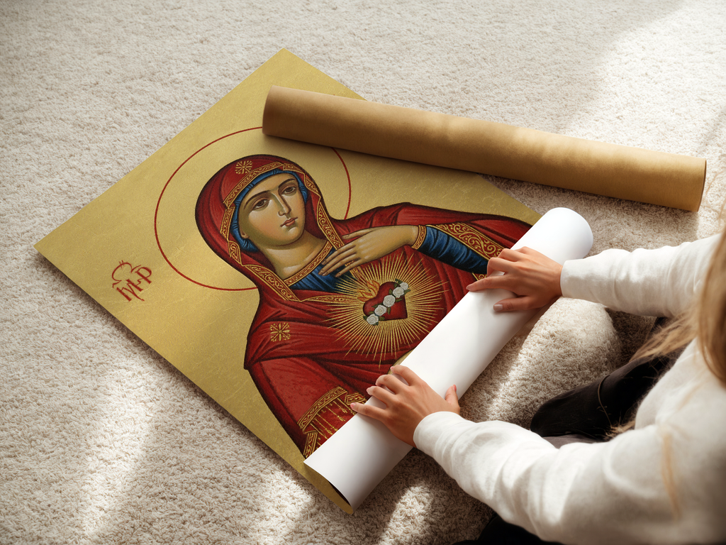 Virgin Mary Immaculate Heart Orthodox Icon Wall Art, Marian Sacred Home Accent