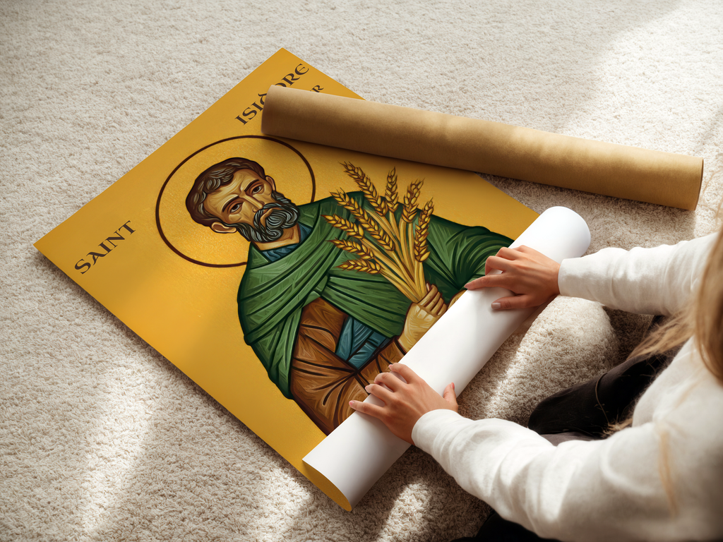 Saint Isidore the Farmer Icon Wall Art, Patron Saint of Farmers Byzantine Print, Holygraceart