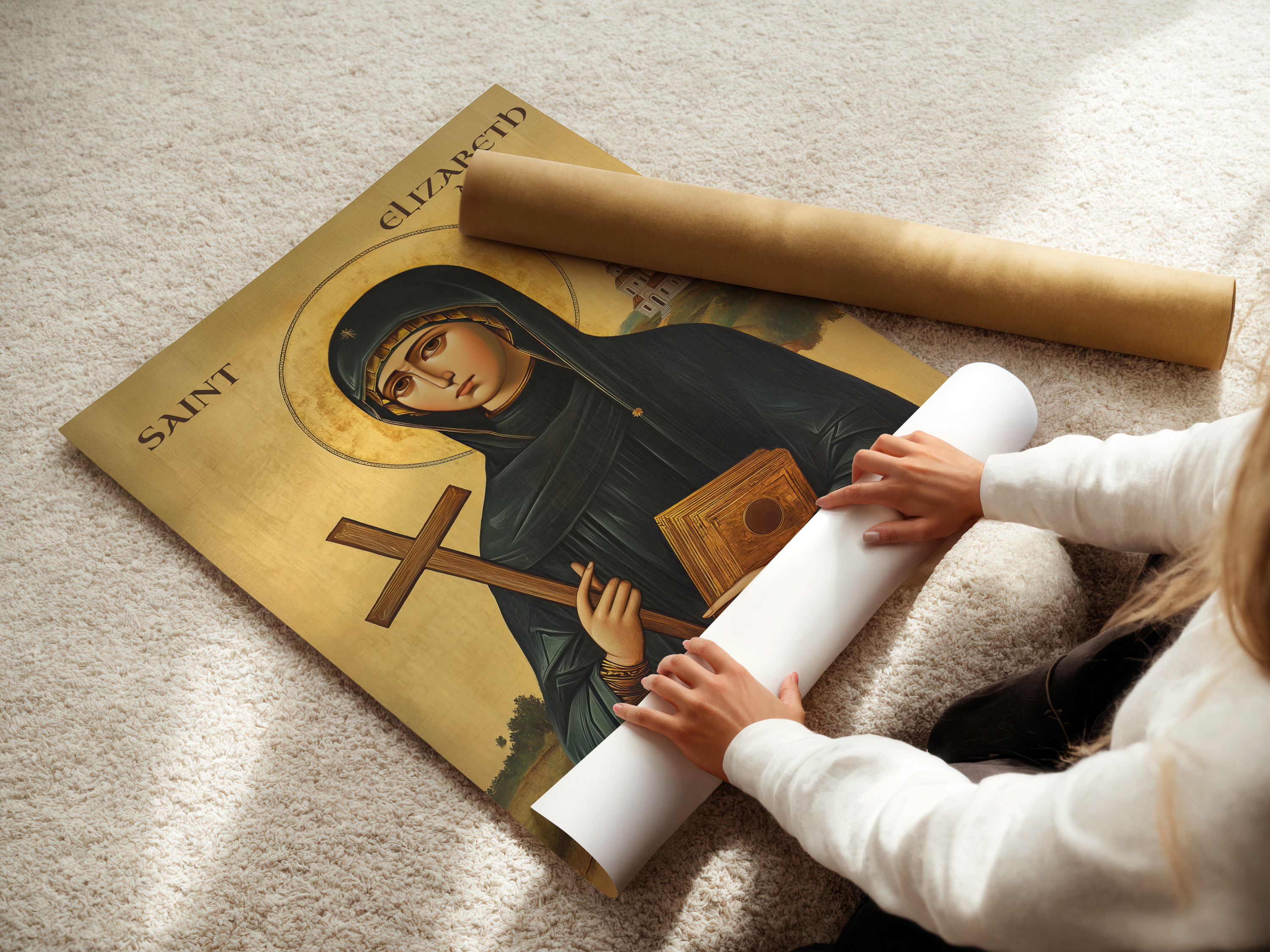 Saint Elizabeth Ann Seton Icon Wall Art, Teaching and Motherhood Gift Orthodox Decor
