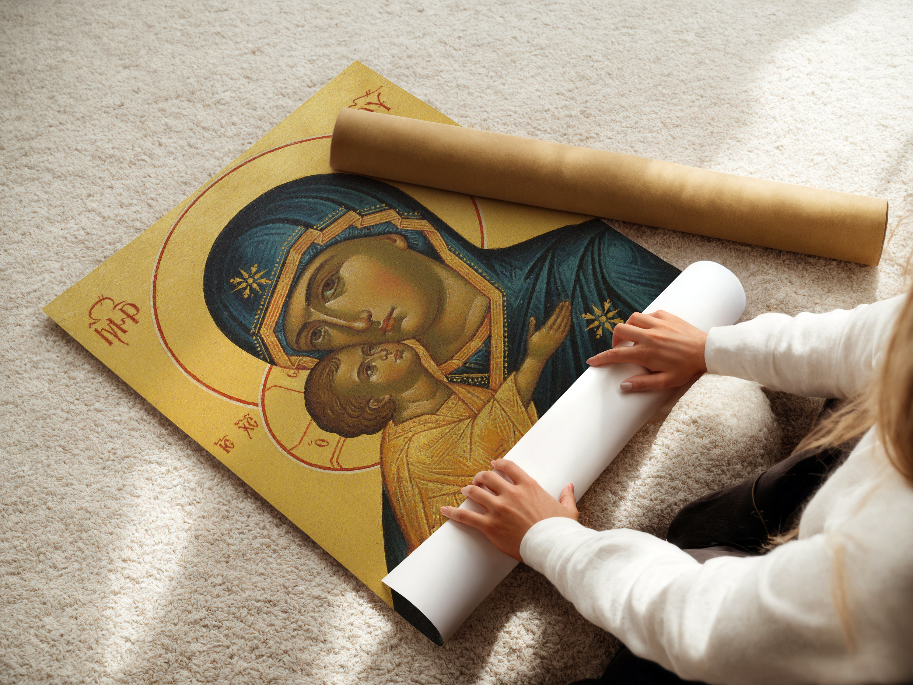 Virgin Mary and Child Orthodox Icon Print, New Parents Gift, Marian Nursery Blessing