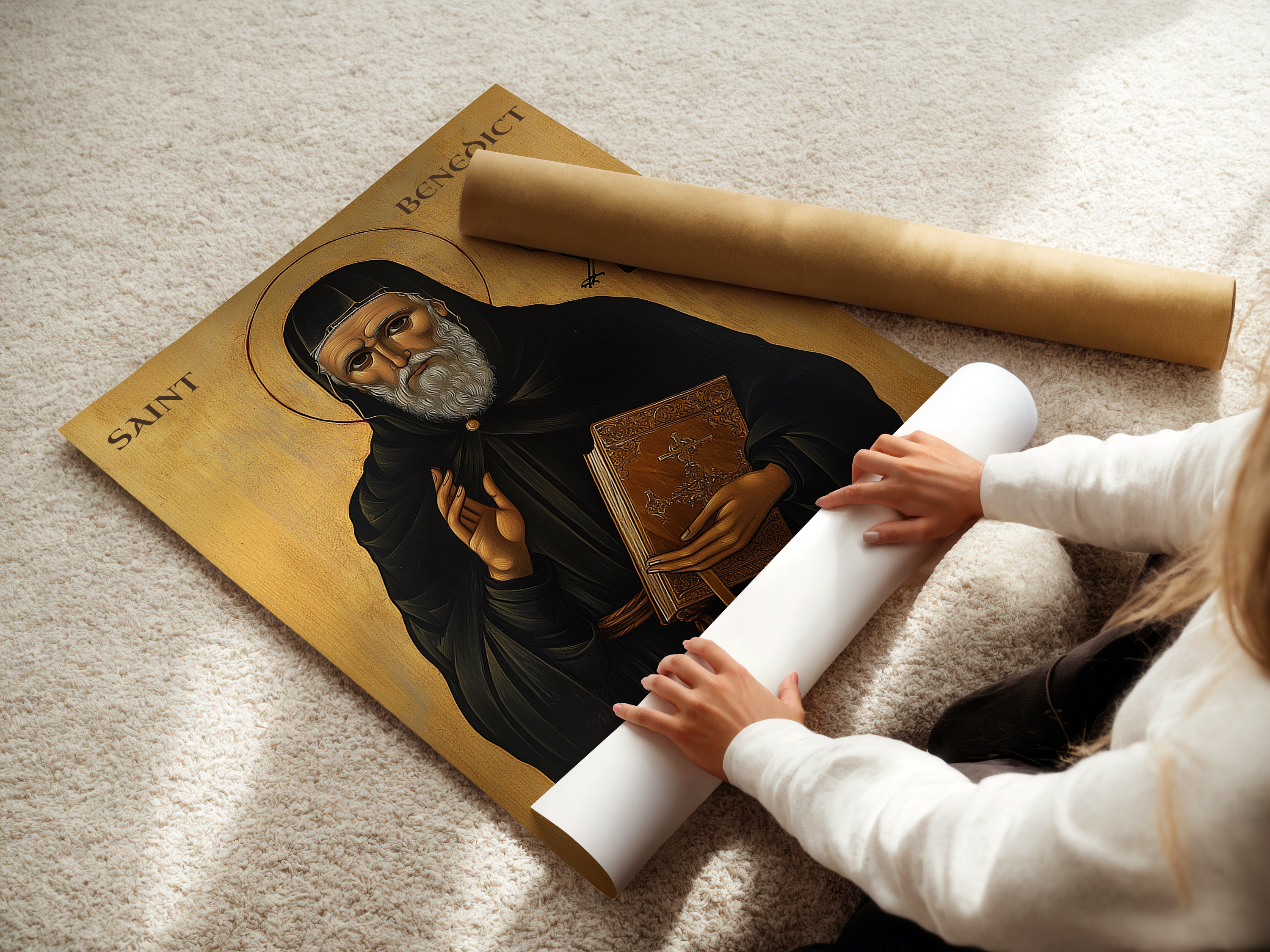 Saint Benedict of Nursia Icon Print, Protection and Blessing Gift, Catholic Wall Art