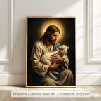 Good Shepherd Jesus Canvas Print, Christ Holding Lamb Painting, Religious Home Decor Poster