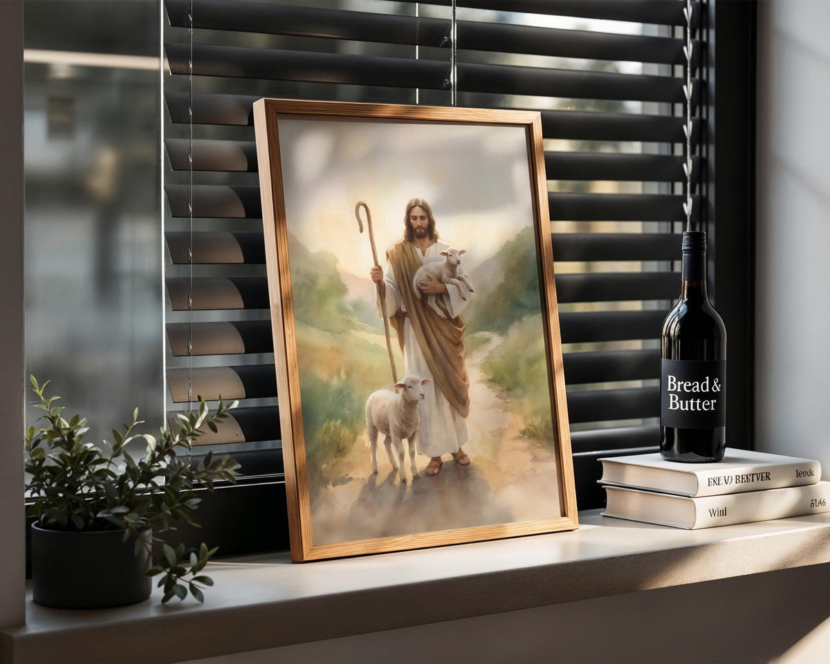 Jesus Christ the Good Shepherd – Watercolor Print, Lamb of God Gift