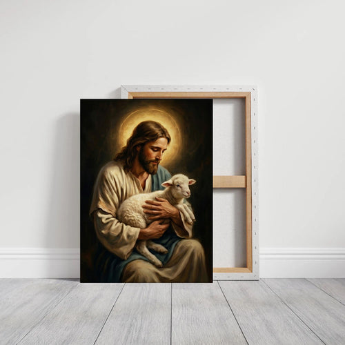 Good Shepherd Holding a Lamb – Art Print, Baptism Gift