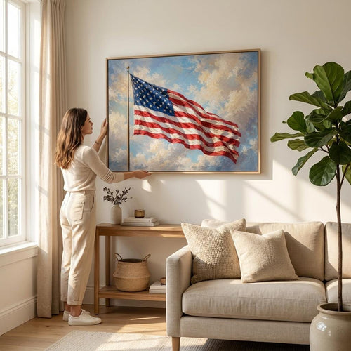 American Flag Oil Painting Print: Majestic Americana Canvas Art, Patriotic Home Decor