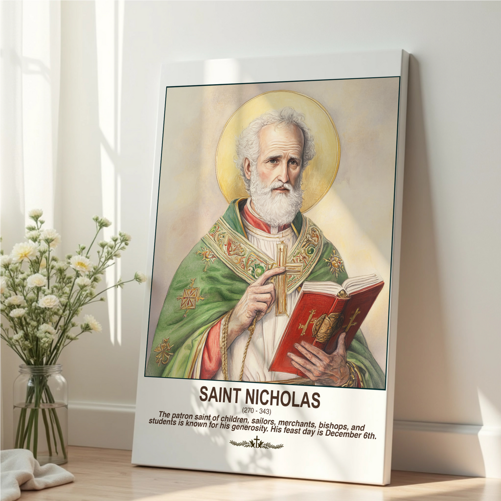 Saint Nicholas Catholic Wall Art Print, Bishop Saint Portrait Decor, Faith-Inspired Gift, Holygraceart H03