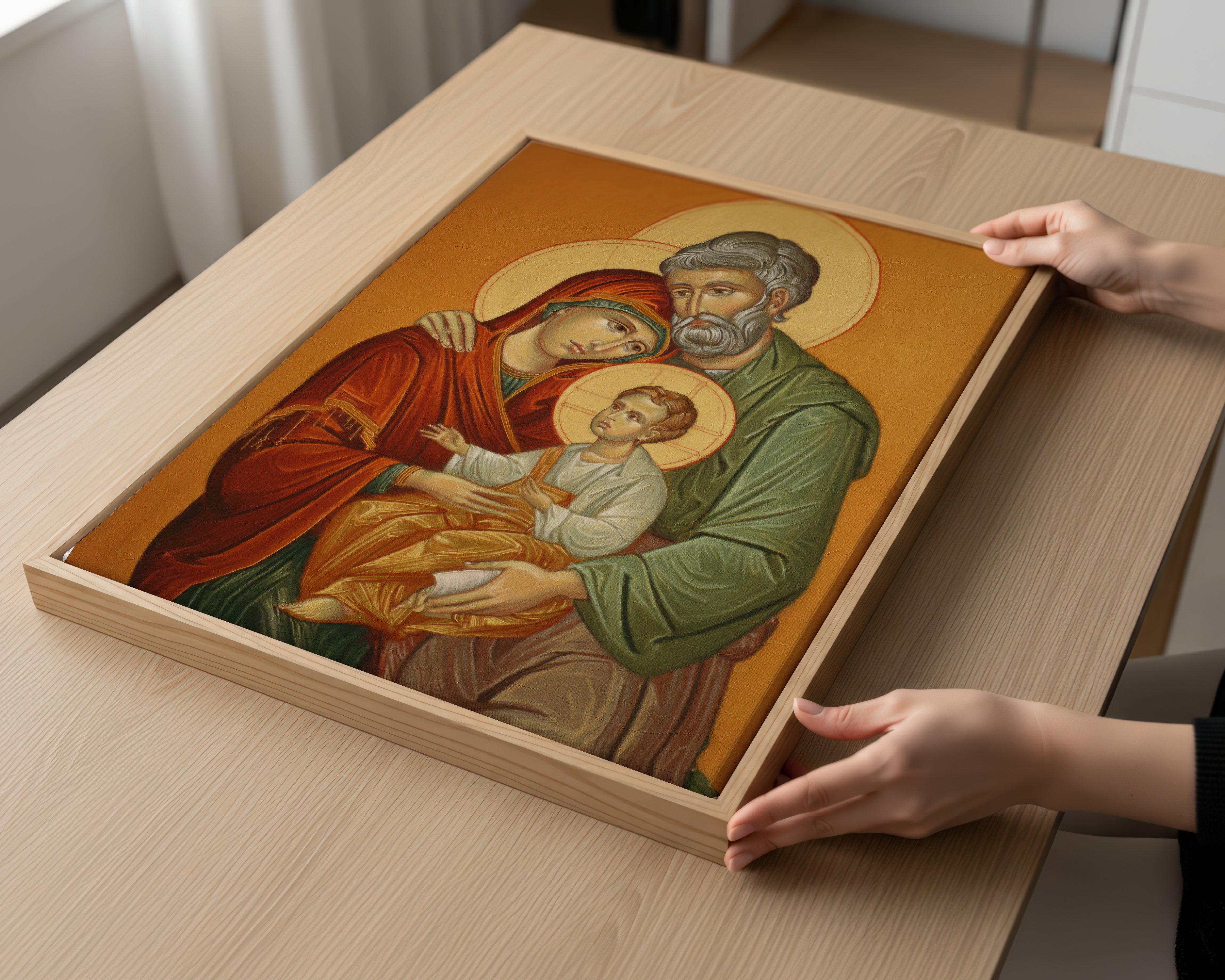 Holy Family Watercolor Icon Decor, Marriage and House Blessing Gift, Holygraceart