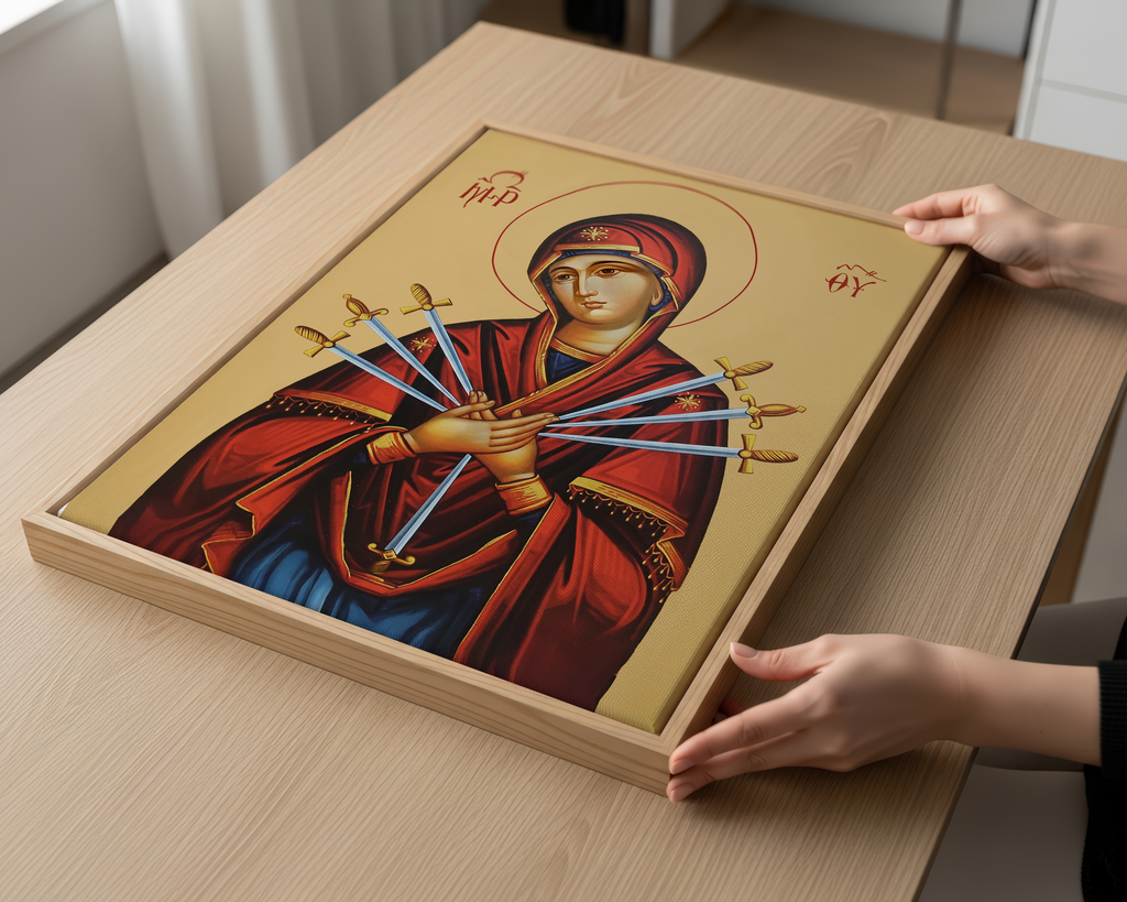 Our Lady of Sorrows Orthodox Icon Print, Sympathy & Comfort Gift, Marian Consolation Wall Art