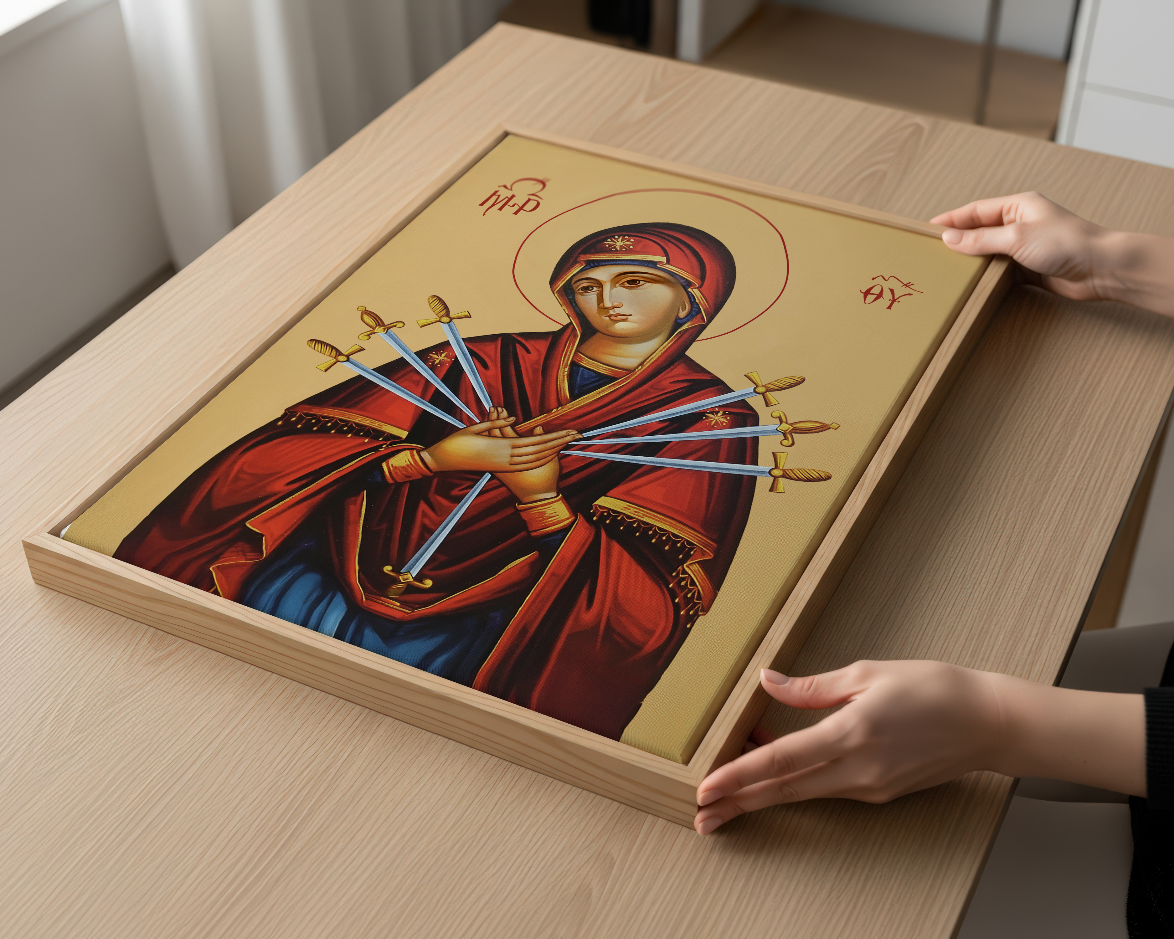 Our Lady of Sorrows Orthodox Icon Print, Sympathy & Comfort Gift, Marian Consolation Wall Art