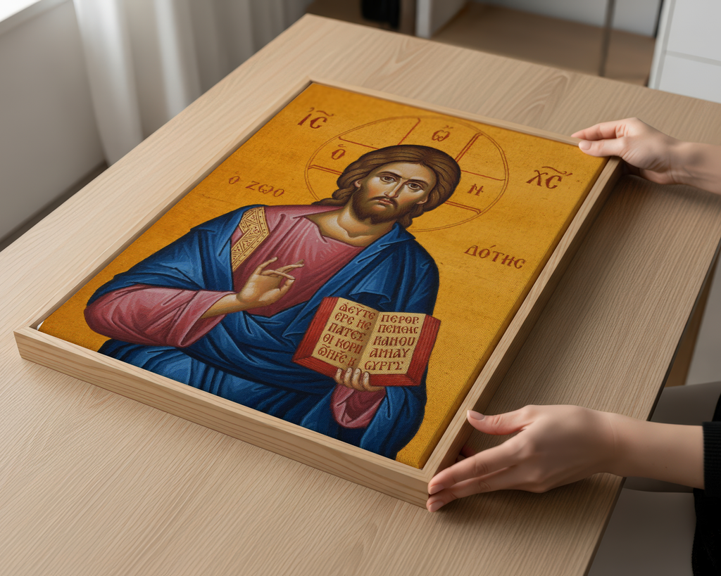 Jesus Christ Orthodox Icon Print, Christ the Savior Byzantine, Baptism Gift