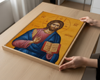 Jesus Christ Orthodox Icon Print, Christ the Savior Byzantine, Baptism Gift