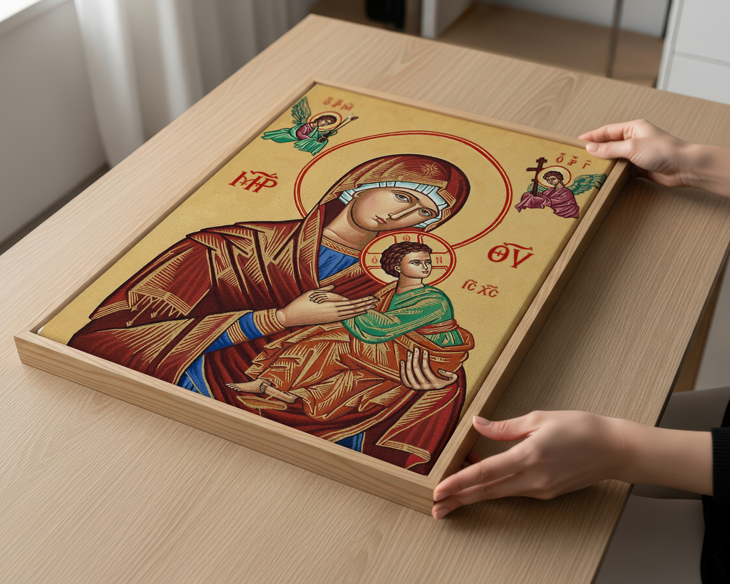 Virgin Mary and God Orthodox Icon Print, Marian Devotion Gift, Baby Blessing Gift