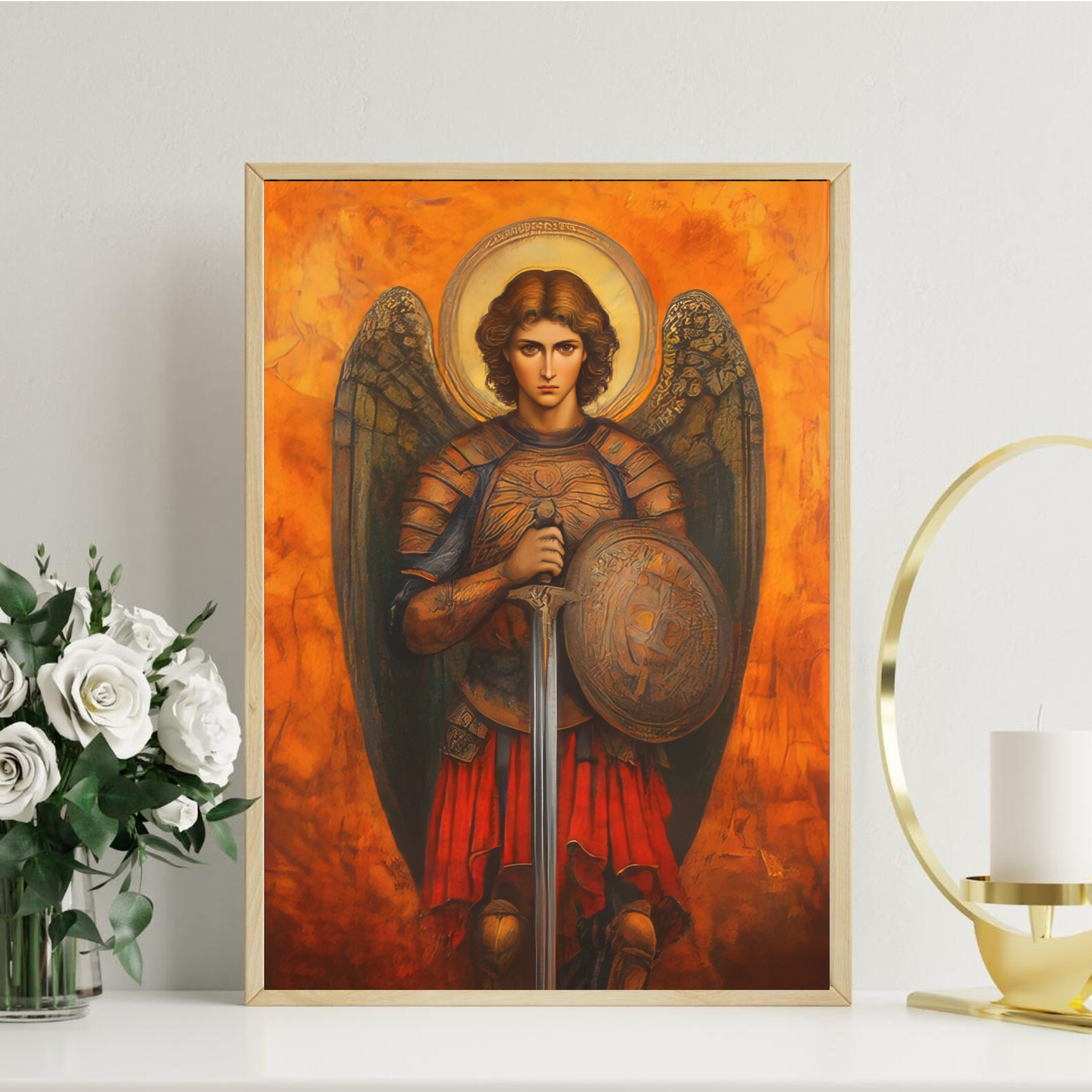 Saint Michael the Archangel Icon Print, Protection and Victory Gift, Holygraceart