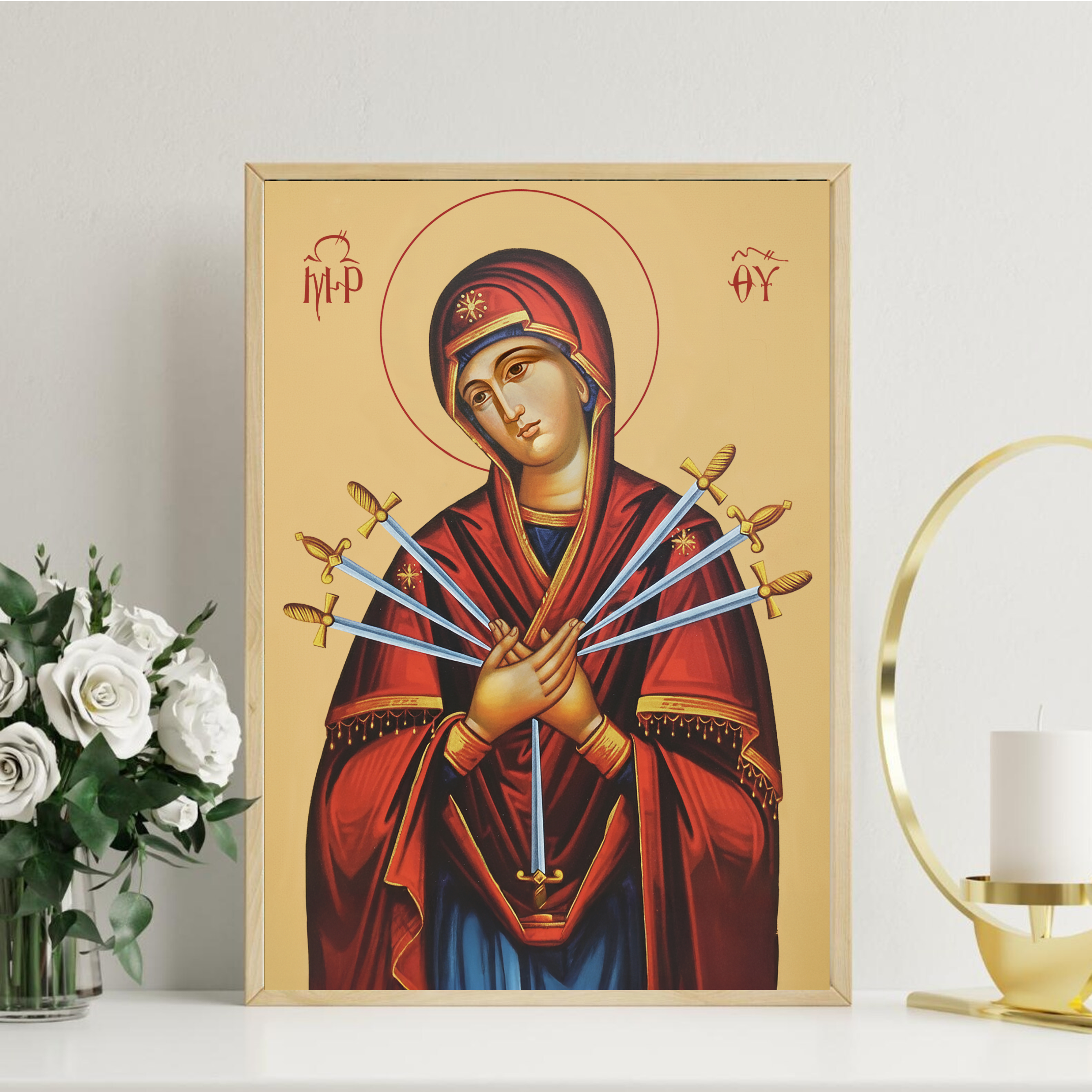 Our Lady of Sorrows Orthodox Icon Print, Sympathy & Comfort Gift, Marian Consolation Wall Art