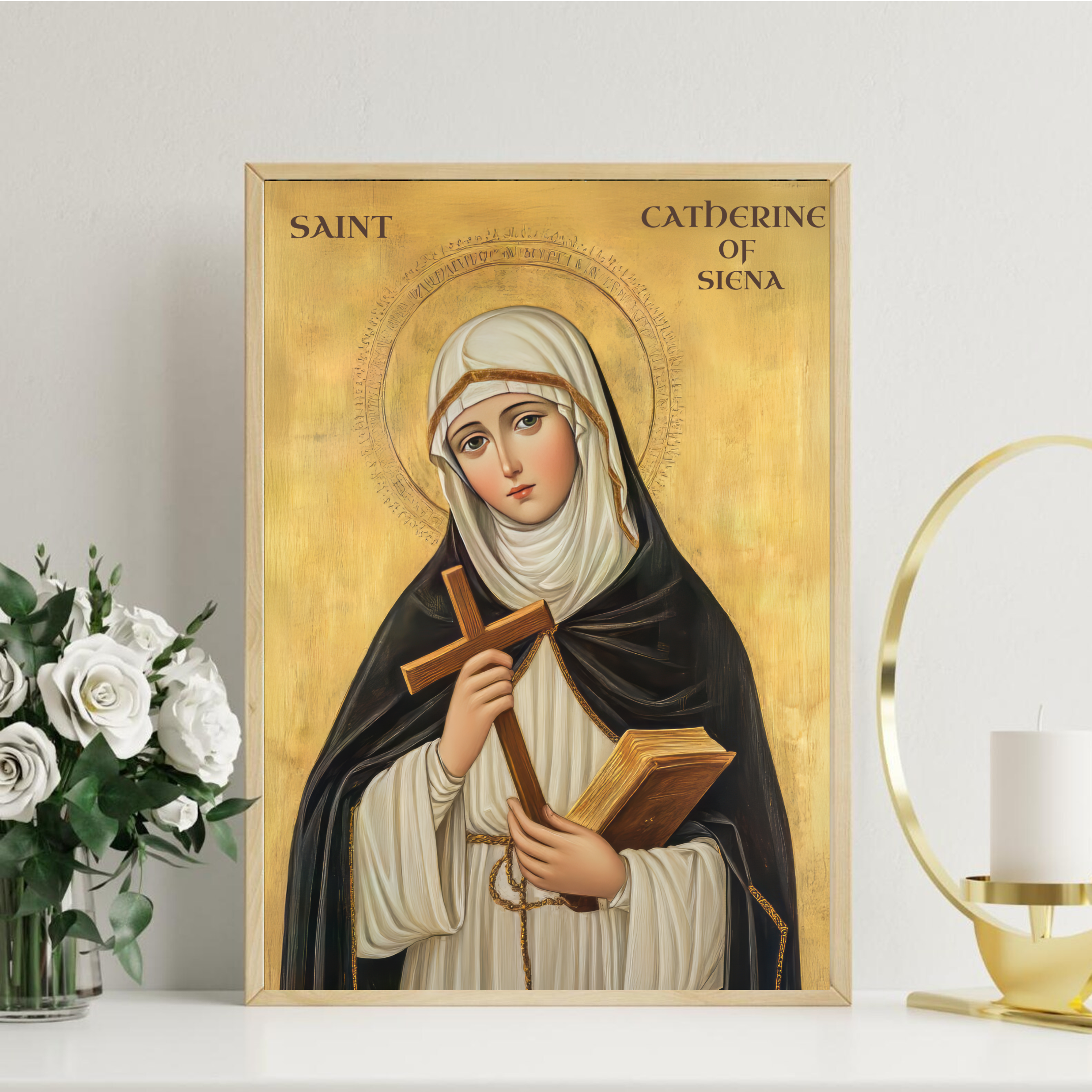 Saint Catherine of Siena Icon Print, Mystic Faith Gift Byzantine Wall Art, Holygraceart