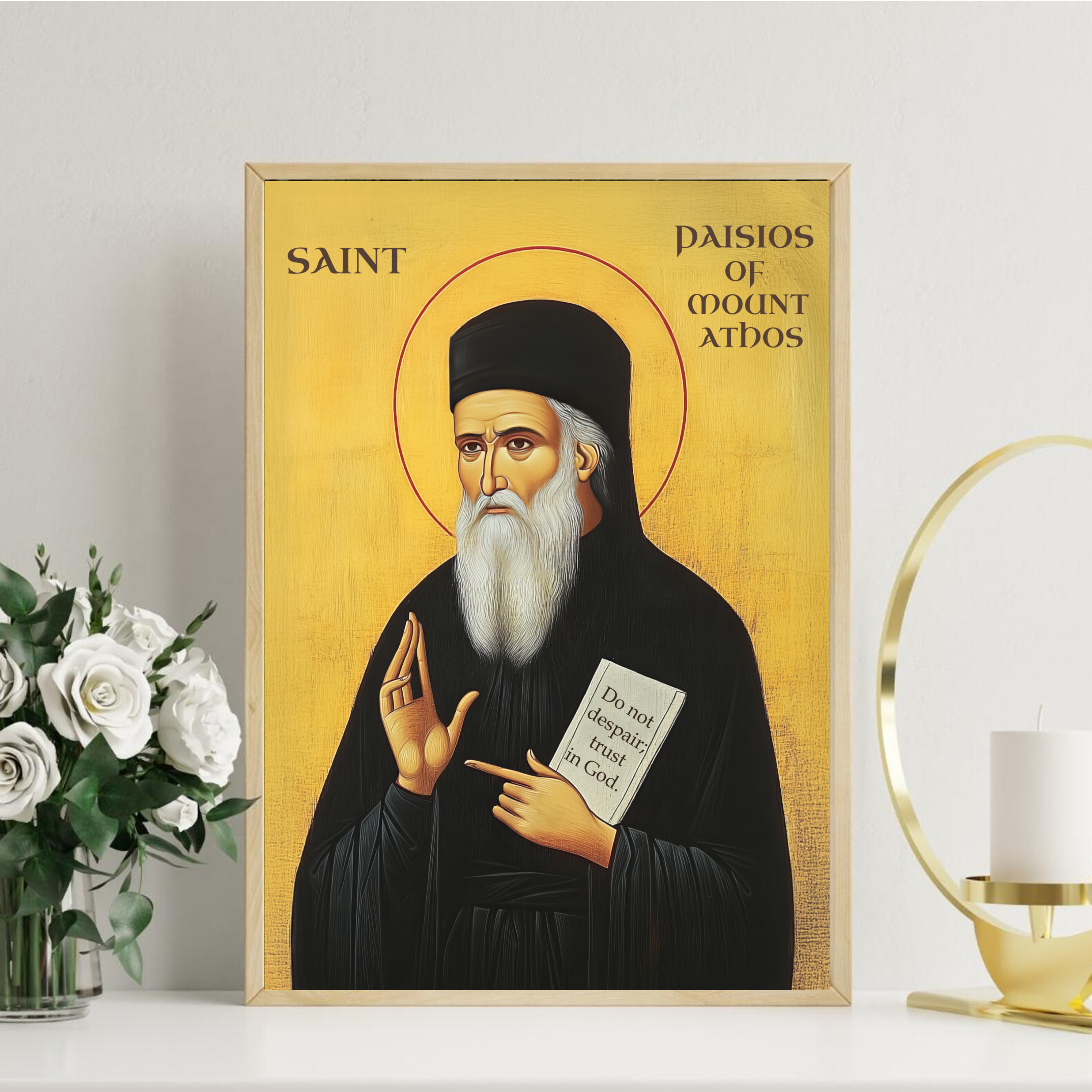 Saint Paisios of Mount Athos Icon Wall Art, Comfort and Hope Gift Orthodox Decor