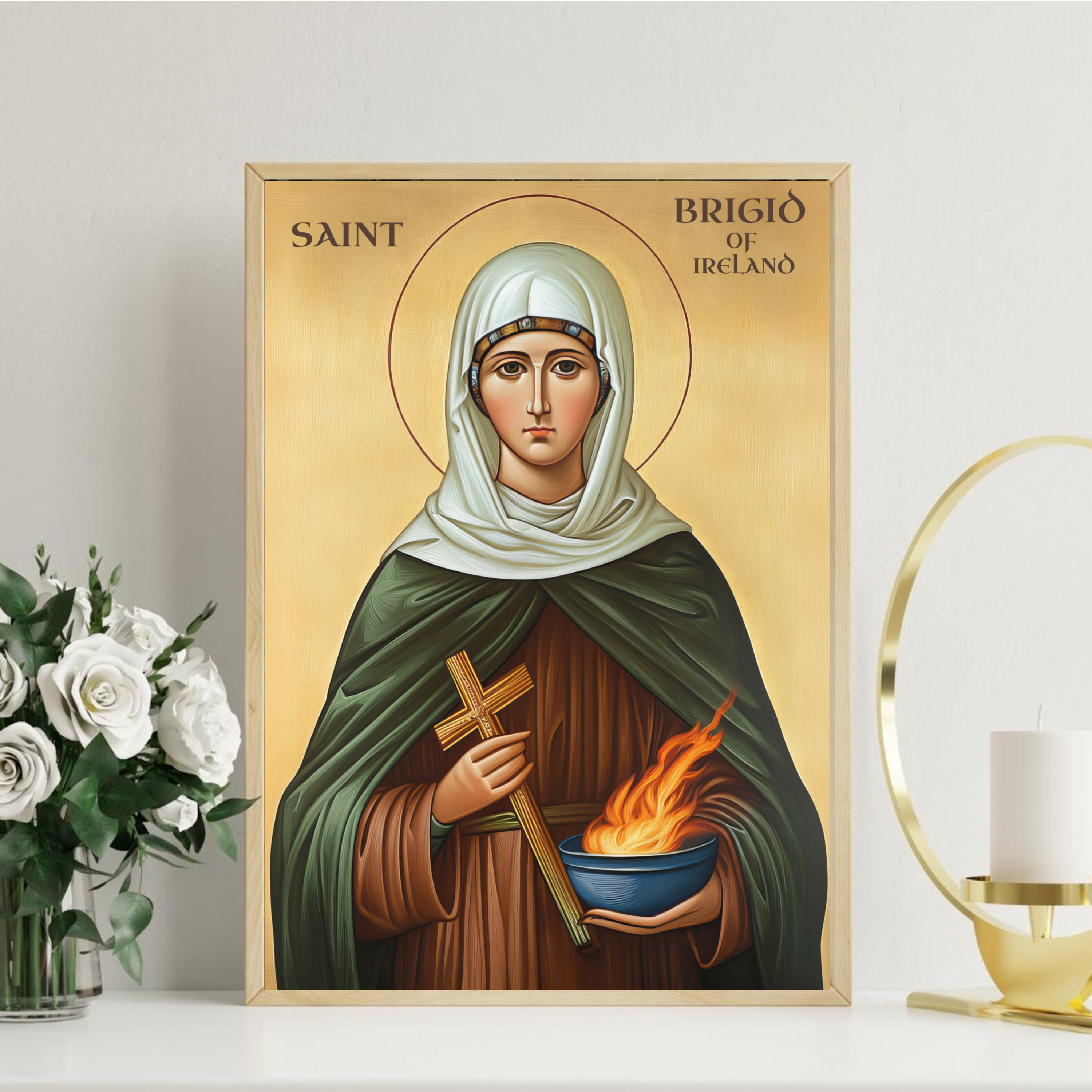 Saint Brigid of Ireland Icon Wall Art, Hearth Blessing Gift Orthodox Decor, Holygraceart