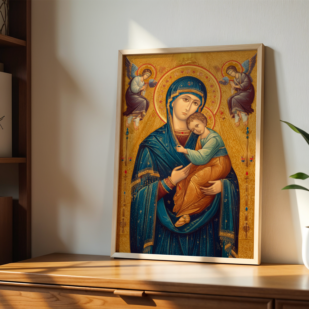 Our Lady of Perpetual Help Orthodox Icon Wall Art, Mother of God Blessing Gift, Holygraceart