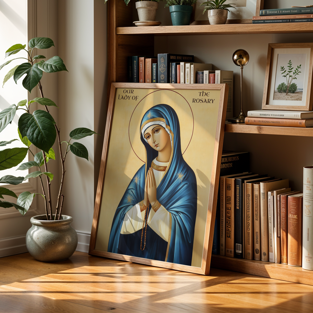 Our Lady of the Rosary Catholic Print, Family Gift, Peaceful Marian Home Blessing