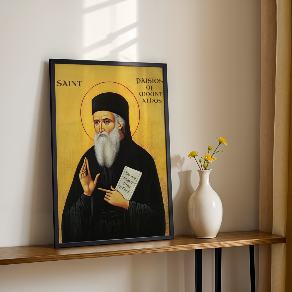 Saint Paisios of Mount Athos Icon Wall Art, Comfort and Hope Gift Orthodox Decor