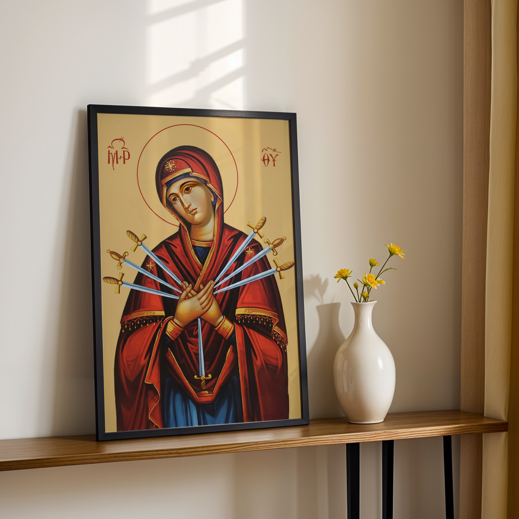 Our Lady of Sorrows Orthodox Icon Print, Sympathy & Comfort Gift, Marian Consolation Wall Art