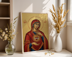 Virgin Mary Immaculate Heart Orthodox Icon Wall Art, Marian Sacred Home Accent