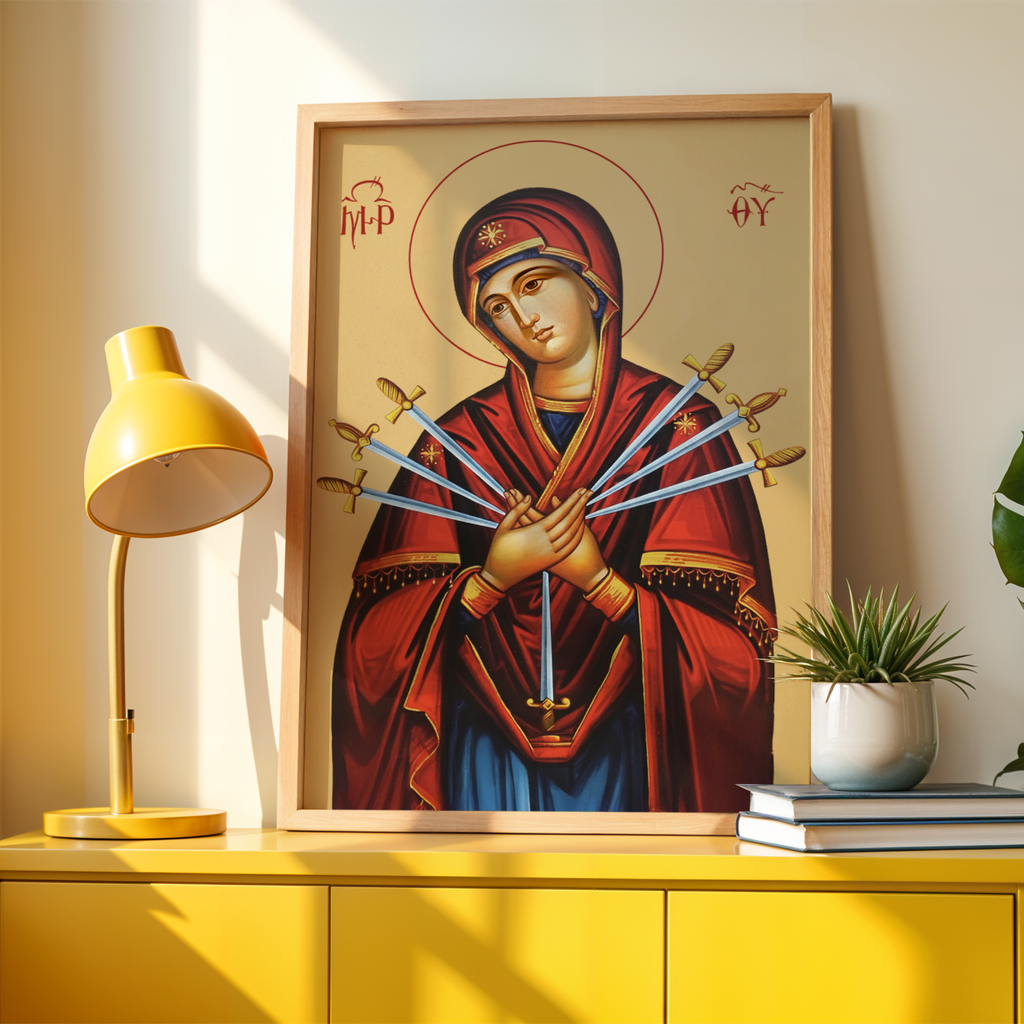 Our Lady of Sorrows Orthodox Icon Print, Sympathy & Comfort Gift, Marian Consolation Wall Art