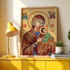 Virgin Mary and God Orthodox Icon Print, Marian Devotion Gift, Baby Blessing Gift