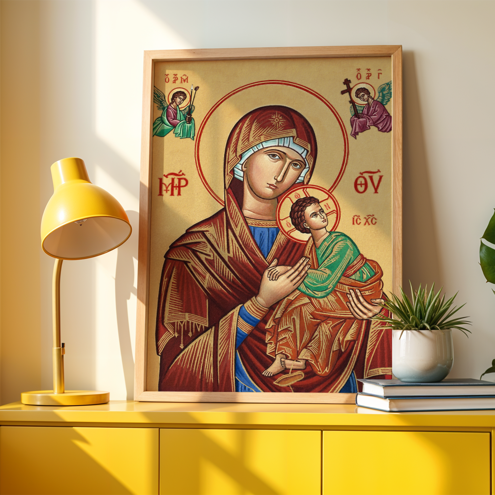 Virgin Mary and God Orthodox Icon Print, Marian Devotion Gift, Baby Blessing Gift