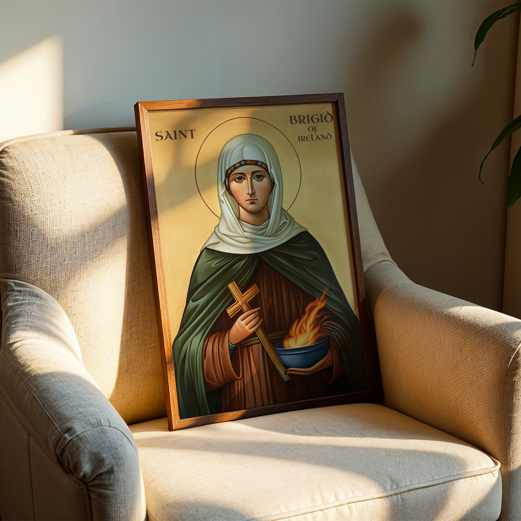 Saint Brigid of Ireland Icon Wall Art, Hearth Blessing Gift Orthodox Decor, Holygraceart