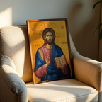 Jesus Christ Orthodox Icon Print, Christ the Savior Byzantine, Baptism Gift