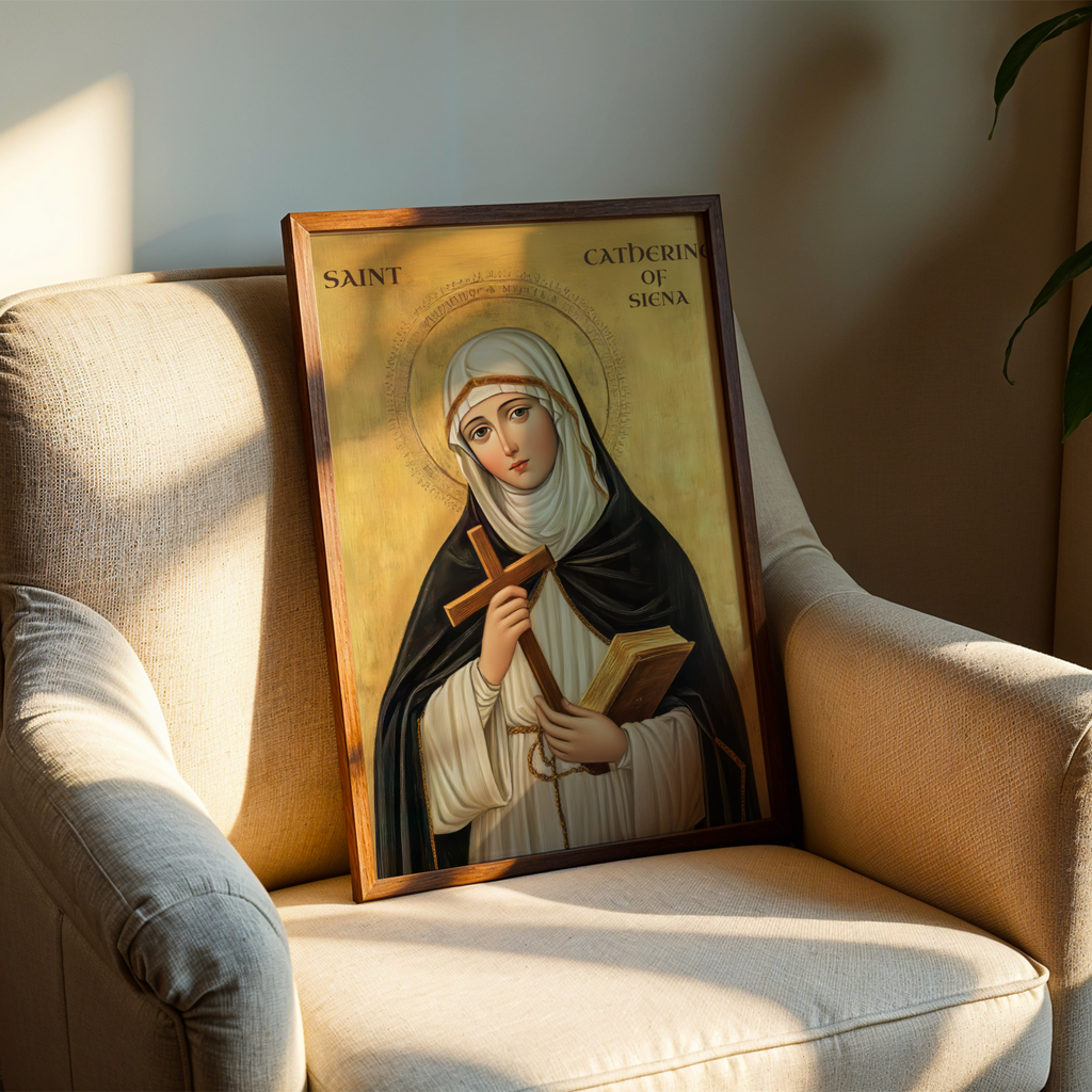 Saint Catherine of Siena Icon Print, Mystic Faith Gift Byzantine Wall Art, Holygraceart