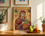 Virgin Mary and God Orthodox Icon Print, Marian Devotion Gift, Baby Blessing Gift
