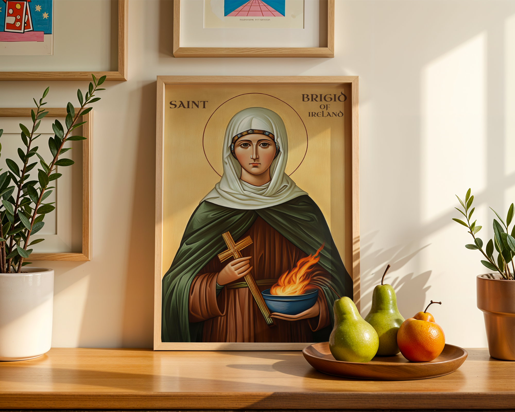 Saint Brigid of Ireland Icon Wall Art, Hearth Blessing Gift Orthodox Decor, Holygraceart