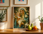 Virgin Mary with Baby Jesus Print, Family Blessing Gift, Prayer Corner Wall Art, Holygraceart