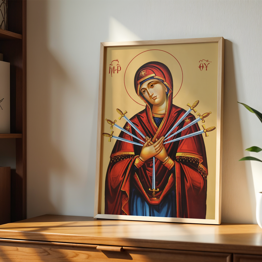 Our Lady of Sorrows Orthodox Icon Print, Sympathy & Comfort Gift, Marian Consolation Wall Art