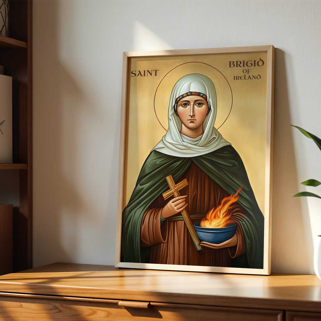 Saint Brigid of Ireland Icon Wall Art, Hearth Blessing Gift Orthodox Decor, Holygraceart
