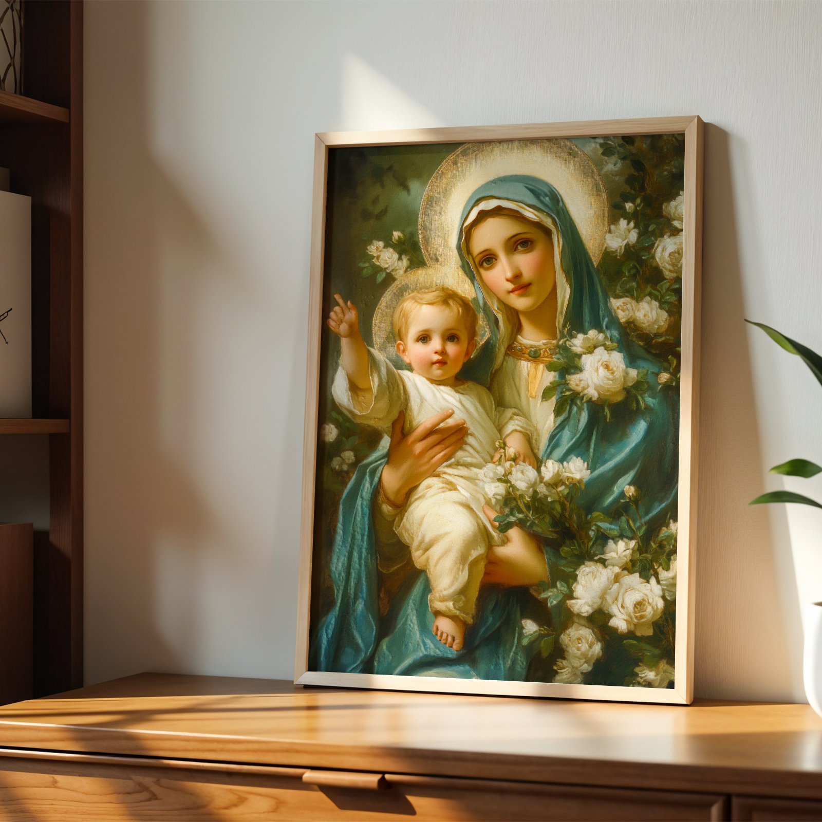 Virgin Mary with Baby Jesus Print, Family Blessing Gift, Prayer Corner Wall Art, Holygraceart
