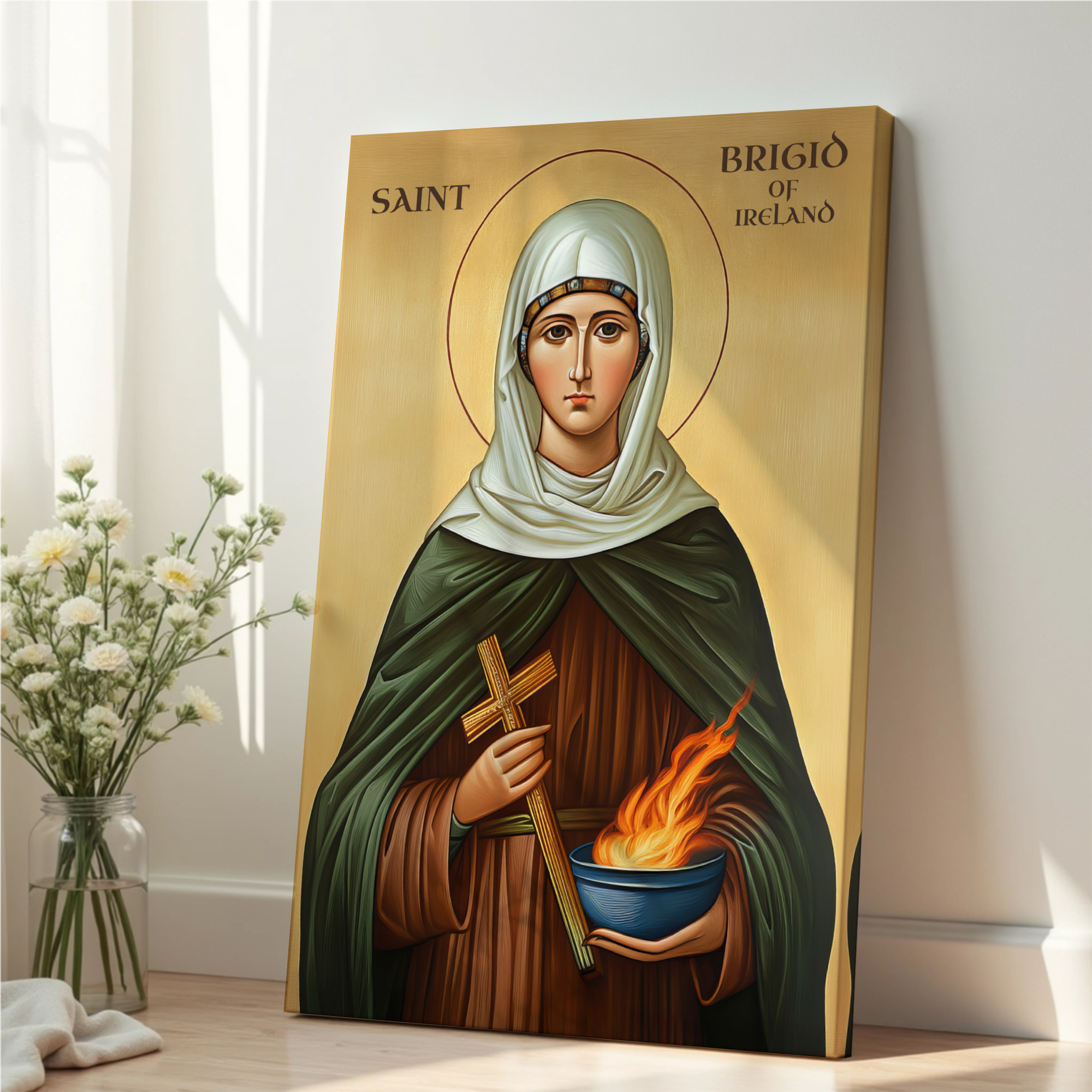Saint Brigid of Ireland Icon Wall Art, Hearth Blessing Gift Orthodox Decor, Holygraceart