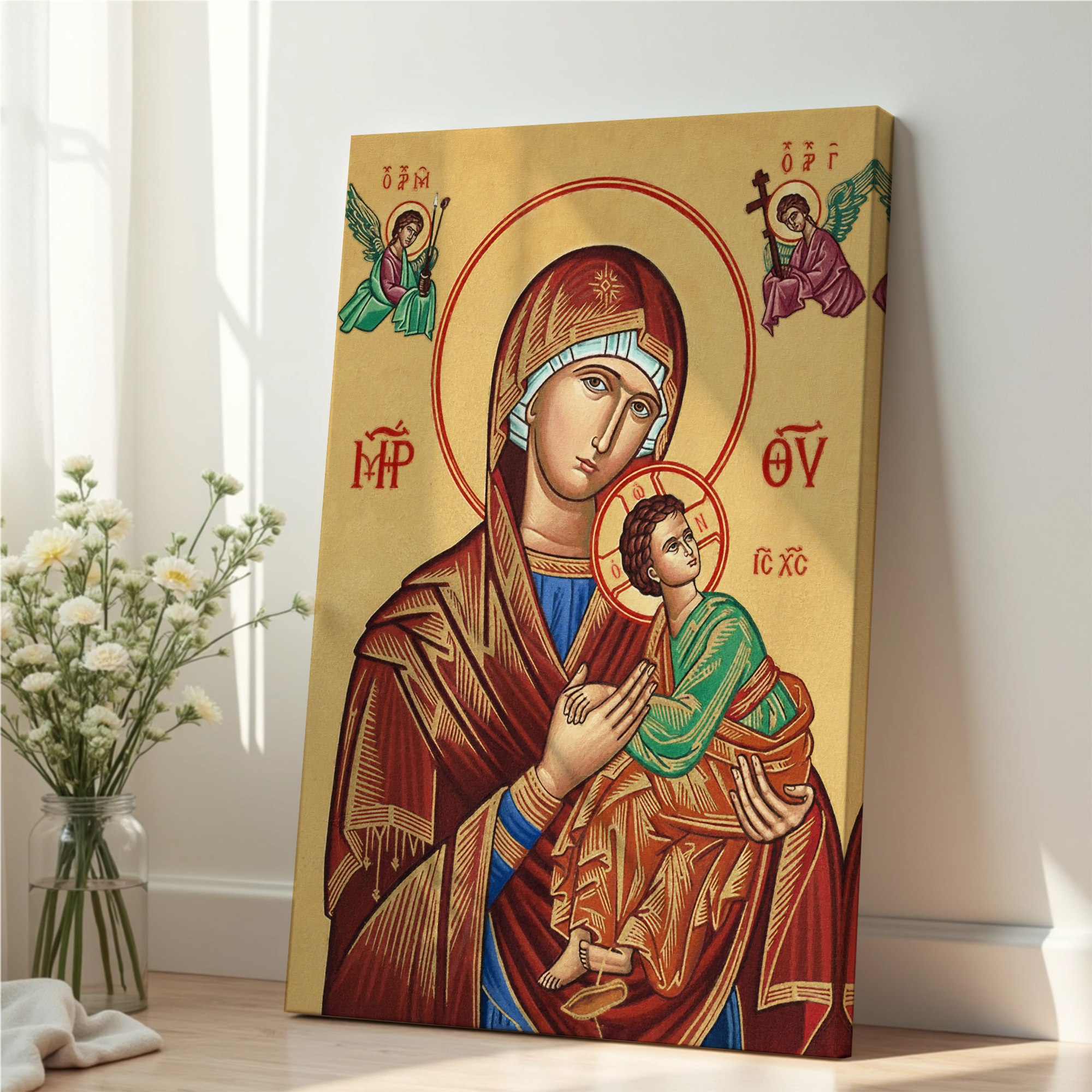 Virgin Mary and God Orthodox Icon Print, Marian Devotion Gift, Baby Blessing Gift
