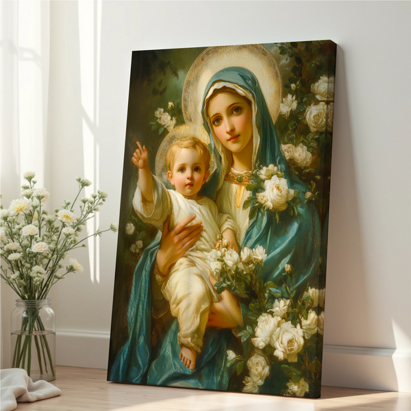 Virgin Mary with Baby Jesus Print, Family Blessing Gift, Prayer Corner Wall Art, Holygraceart