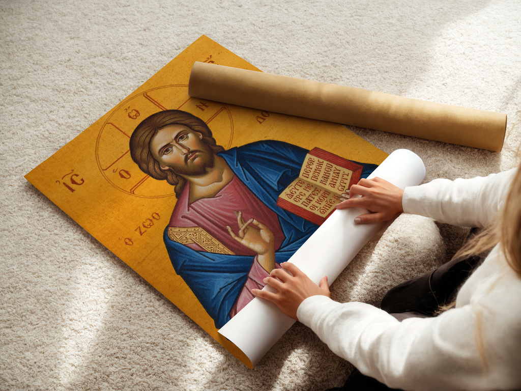 Jesus Christ Orthodox Icon Print, Christ the Savior Byzantine, Baptism Gift
