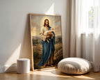 Good Shepherd Jesus Canvas Print, Christ Lamb Painting, Religious Home Decor Poster