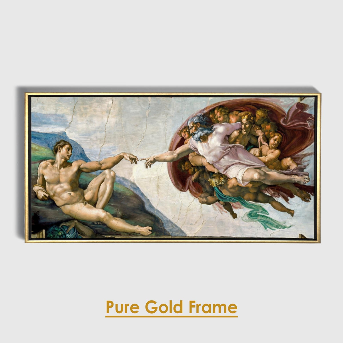 The Creation of Adam Panoramic Wall Art - Michelangelo Sistine Chapel Canvas Print - Large Renaissance Masterpiece