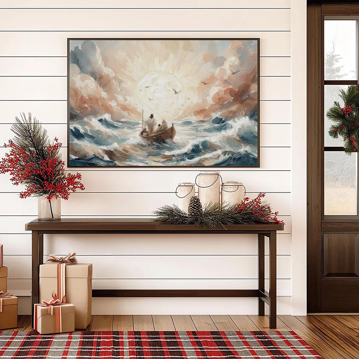 Jesus Calms the Storm Canvas | Christian Biblical Boat Painting