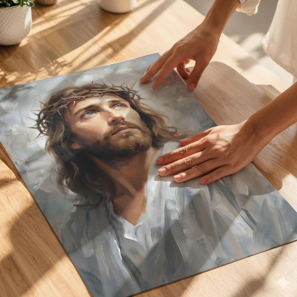 Jesus Crown of Thorns Oil Painting Canvas Print, Christian Portrait Wall Art