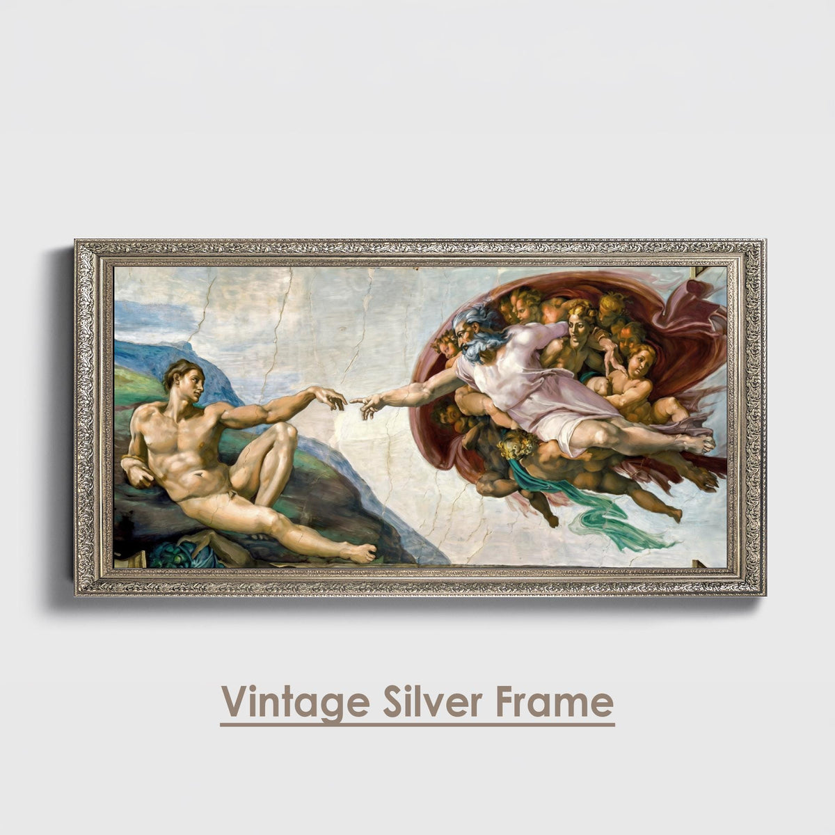 The Creation of Adam Panoramic Wall Art - Michelangelo Sistine Chapel Canvas Print - Large Renaissance Masterpiece