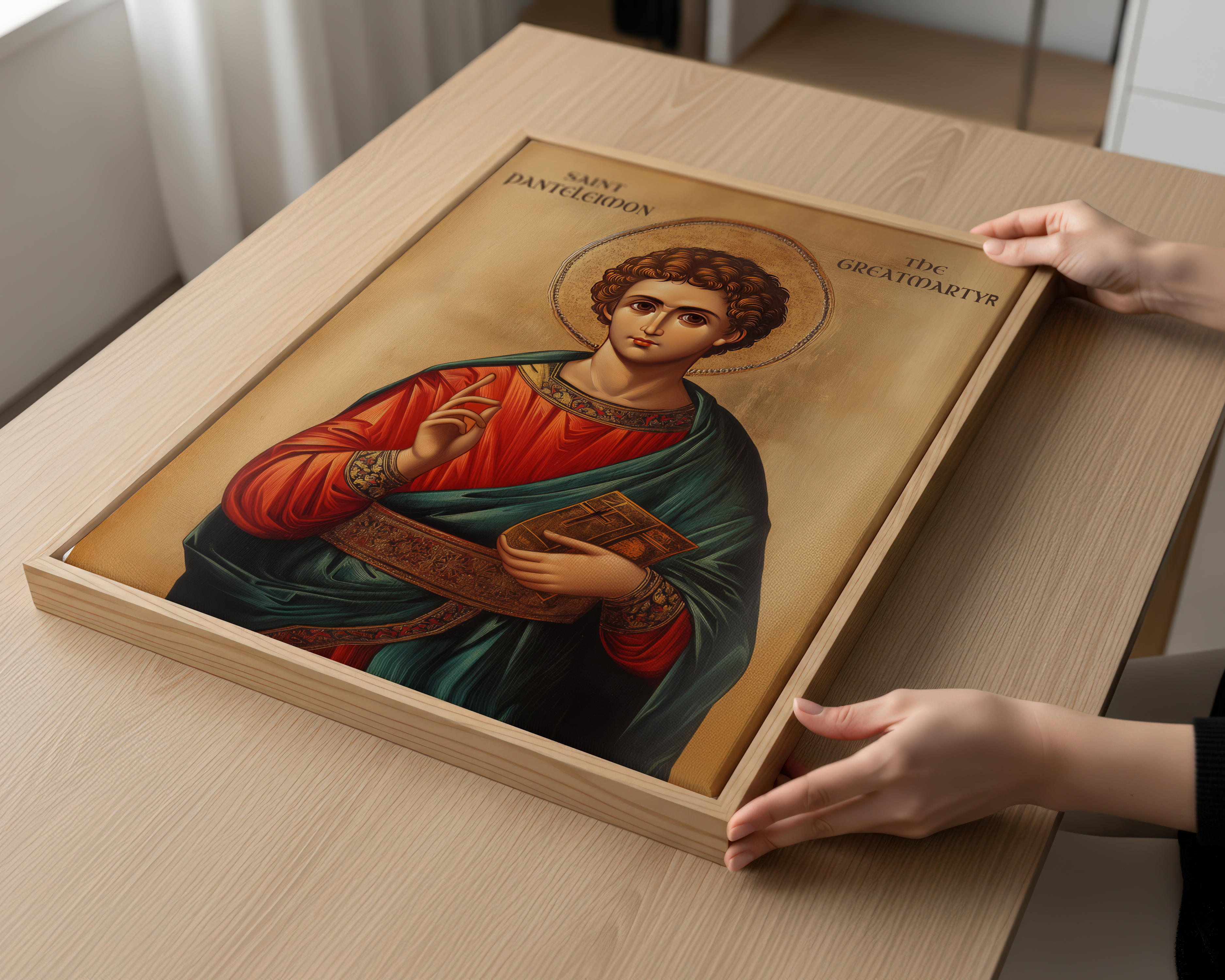 Saint Panteleimon Icon Print, Healing Prayer Gift Orthodox Wall Art, Holygraceart